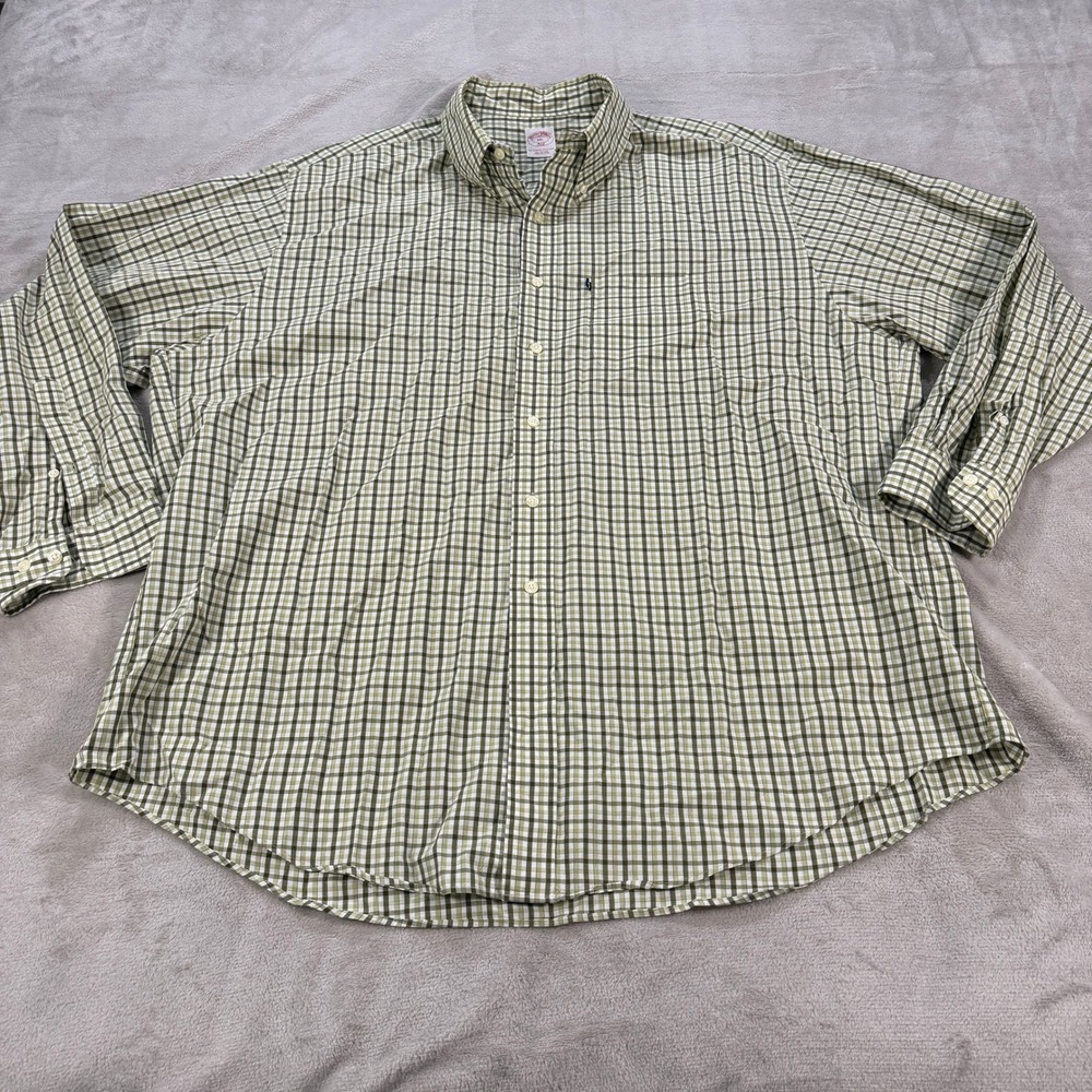 Brooks Brothers 346 Mens XXL Green Gingham Check Cotton Button Down Shirt 16433